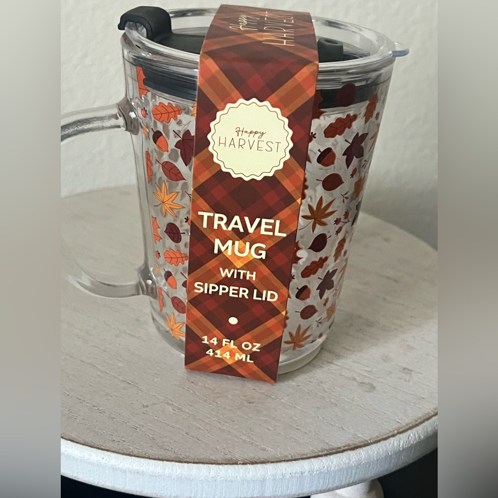 Fall Autumn Seasonal Travel Mug with Sipper Lid‎ - Clear and Orange